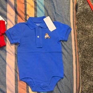 Polo by Ralph Lauren Royal Blue Baby Polo Bear Bodysuit with Embroidered Bear